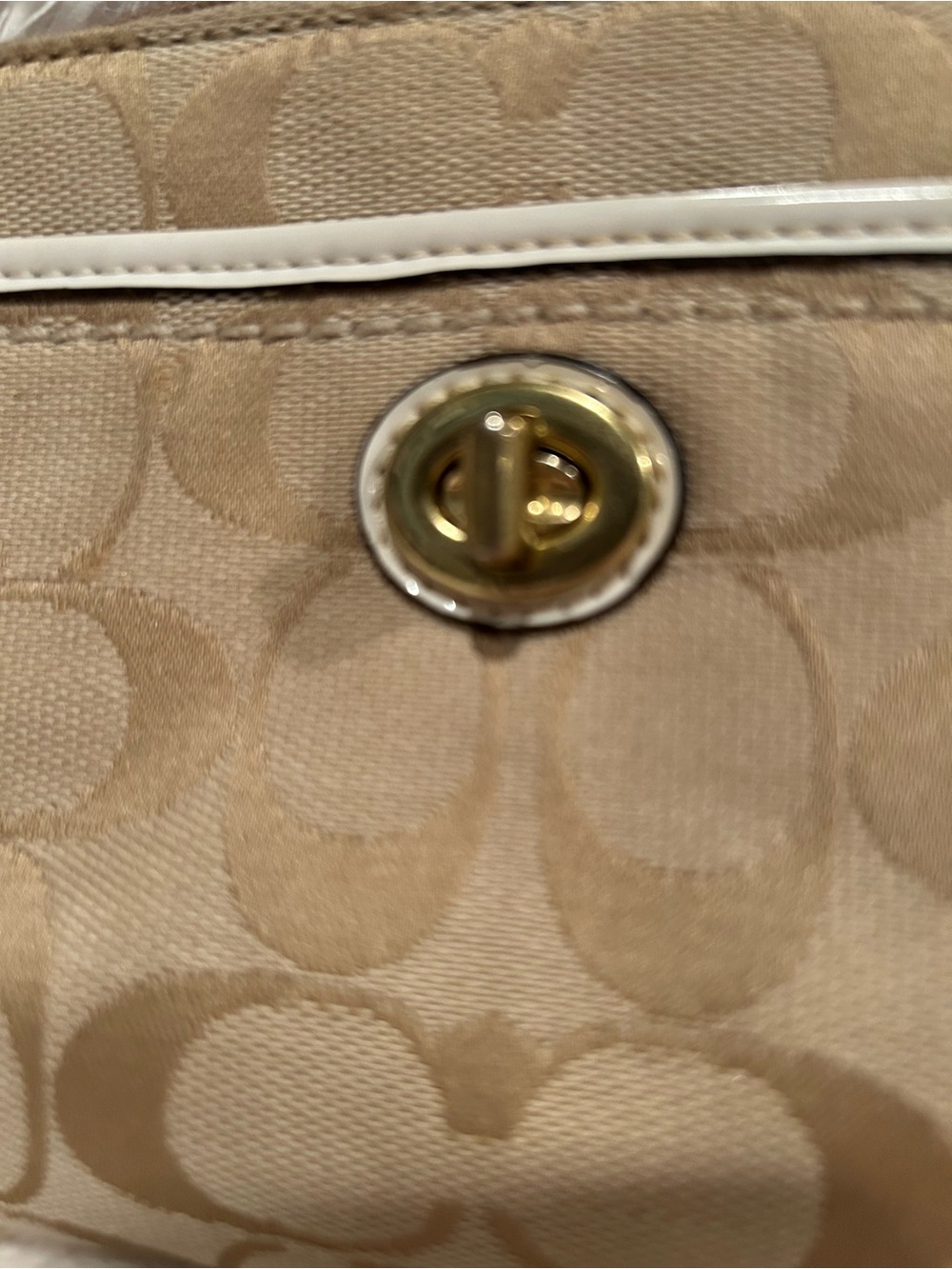Tan and Cream Signature Coach Wristlet with Turnlock - Picture 2 of 7